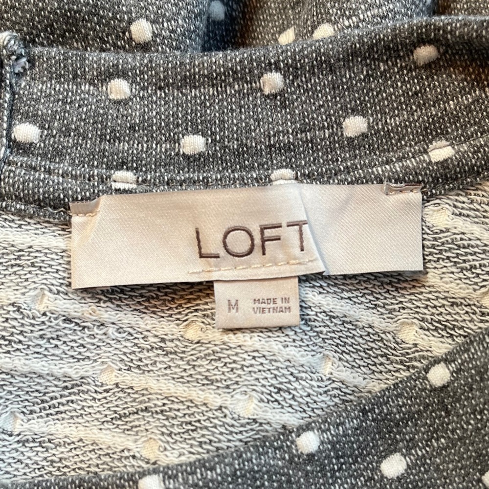 LOFT Dotted Stripe Sweater Dress M Button Swing Preppy Coastal Grandma Casual - Picture 6 of 14